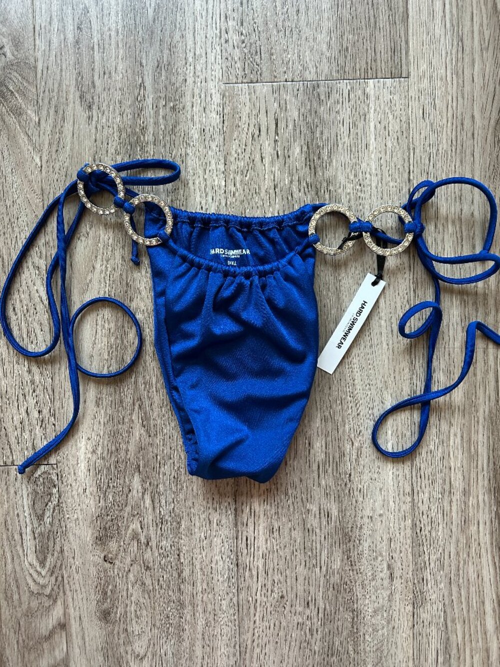 Hard Swimwear Bling O-Ring Side Waist Tie Royal Blue Bikini Bottom Size XS NWT